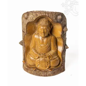 Krokodilfából faragott Amitabha Buddha szobor – 20 cm