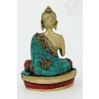Áldó Buddha réz szobor, matt sárga, kővel berakott - 14 cm