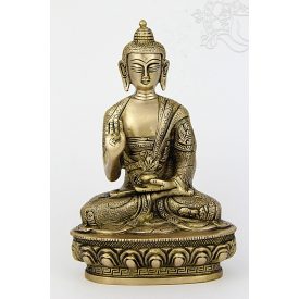 Áldó Buddha réz szobor, matt sárga - 21 cm