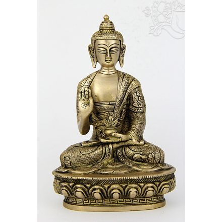 Áldó Buddha szobor réz, matt sárga - 21 cm