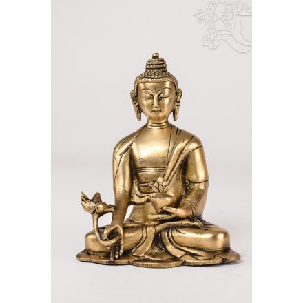 Gyógyító Buddha réz szobor, alj nélkül, matt sárga - 16 cm