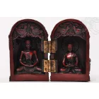 Buddha nyitható oltár vörös színű rezin szobor - 13 cm