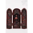Buddha nyitható oltár vörös színű rezin szobor - 20 cm