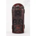 Buddha nyitható oltár vörös színű rezin szobor - 20 cm