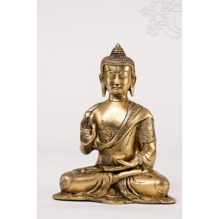 Áldó Buddha réz, alj nélkül, matt sárga, 20 cm