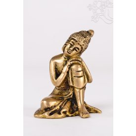 Gondolkodó Buddha réz szobor matt sárga - 6 cm