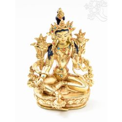 Zöld Tara aranyozott szobor - 14 cm