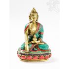 Shakyamuni Buddha réz szobor, kővel berakott, prémium minőség - 14 cm