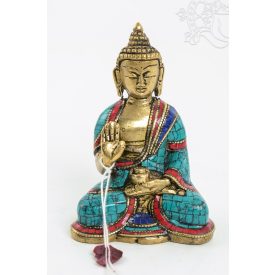   Áldó Buddha réz szobor, alj nélkül, kővel berakott, prémium minőség - 8 cm