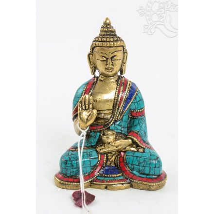 Áldó Buddha réz szobor, alj nélkül, kővel berakott, prémium minőség - 8 cm