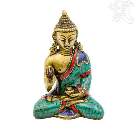 Áldó Buddha réz szobor, alj nélkül, kővel berakott, prémium minőség - 8 cm