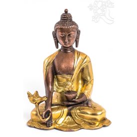   Gyógyító Buddha réz szobor, alj nélkül, arany és bronz - 16 cm