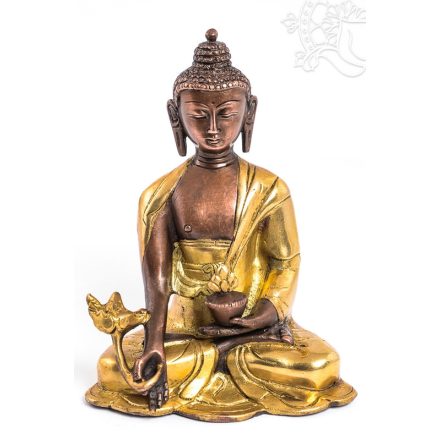 Gyógyító Buddha réz szobor, alj nélkül, arany és bronz - 16 cm