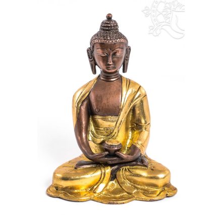 Amitabha Buddha réz szobor, alj nélkül, arany és bronz - 16 cm
