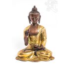 Áldó Buddha réz szobor, alj nélkül, arany és bronz - 16 cm