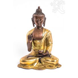   Áldó Buddha réz szobor, alj nélkül, arany és bronz - 16 cm