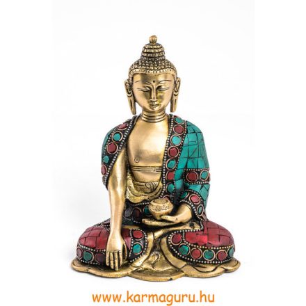 Shakyamuni Buddha szobor réz, alj nélkül, kővel berakott -16 cm