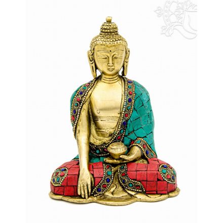 Shakyamuni Buddha réz szobor, alj nélkül, kővel berakott -16 cm