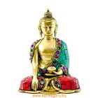 Shakyamuni Buddha réz szobor, alj nélkül, kővel berakott -16 cm