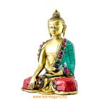 Shakyamuni Buddha réz szobor, alj nélkül, kővel berakott -16 cm