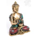 Áldó Buddha réz szobor, alj nélkül, kővel berakott - 21 cm