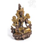 Zöld Tara réz szobor, arany és bronz - 10 cm