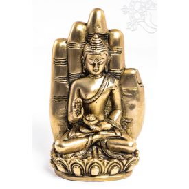 Áldó Buddha kézben réz szobor, matt sárga