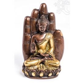 Áldó Buddha kézben réz szobor, arany és bronz