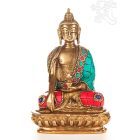 Shakyamuni Buddha réz szobor, kővel berakott