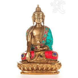 Shakyamuni Buddha réz szobor, kővel berakott