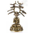 Áldó Buddha bódhi fa alatt réz szobor, matt sárga - 18 cm