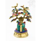 Áldó Buddha bódhi fa alatt réz szobor, kővel berakott - 18 cm