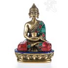 Amitabha Buddha réz szobor, kővel berakott - 14cm