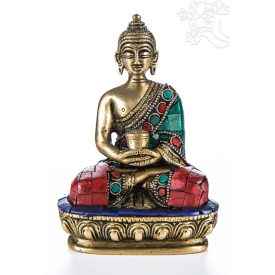 Amitabha Buddha réz szobor, kővel berakott - 14cm