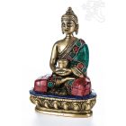 Amitabha Buddha réz szobor, kővel berakott - 14cm