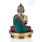 Amitabha Buddha réz szobor, kővel berakott - 14cm