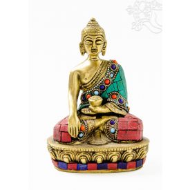 Shakyamuni Buddha réz szobor, kővel berakott - 14cm