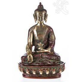 Gyógyító Buddha réz szobor, vörös-arany - 20 cm