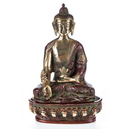Gyógyító Buddha réz szobor, vörös-arany - 20 cm