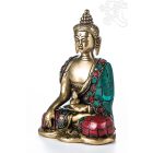 Shakyamuni Buddha réz szobor, kővel berakott - 14cm