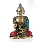 Áldó Buddha réz szobor, kővel berakott - 16 cm