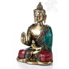 Áldó Buddha réz szobor, kővel berakott - 16 cm