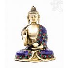 Áldó Buddha réz szobor, kővel berakott - 16 cm