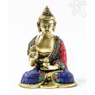 Áldó Buddha réz szobor, kővel berakott - 16 cm