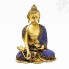 Gyógyító Buddha réz szobor, kővel berakott - 16 cm