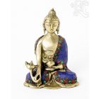 Gyógyító Buddha réz szobor, kővel berakott - 16 cm