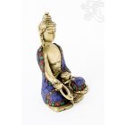 Gyógyító Buddha réz szobor, kővel berakott - 16 cm