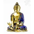 Gyógyító Buddha réz szobor, kővel berakott - 16 cm