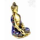 Gyógyító Buddha réz szobor, kővel berakott - 16 cm