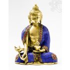 Gyógyító Buddha réz szobor, kővel berakott - 16 cm